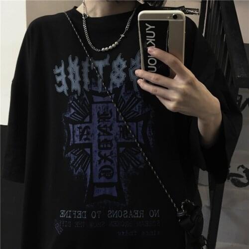 Gothic Vintage Women T-Shirts Clothes Streetwear Harajuku Top Cotton Black Dark Pattern Print Dropshipping Short Sleeve Clothes