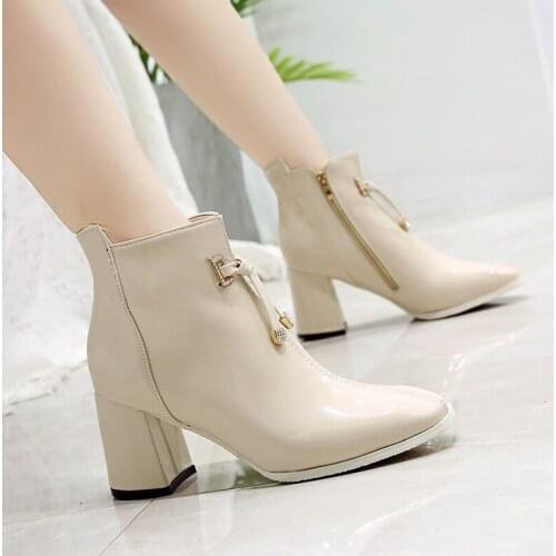 Womens spring autumn boots Bright personality pointed tip,thick heel non-slip Party Boots Elegant Short Booties zapatos U22-07