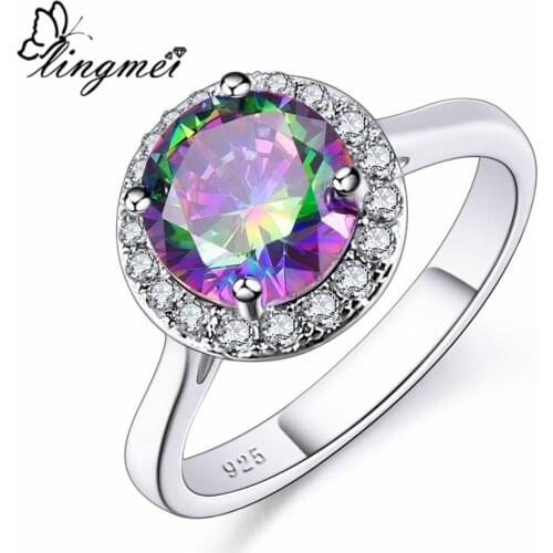 Lingmei Wedding Band Engagement Women Fashion Zircon JewelrySilver ColorRing Size 6 7 8 9 Rings for Women Christmas Gifts
