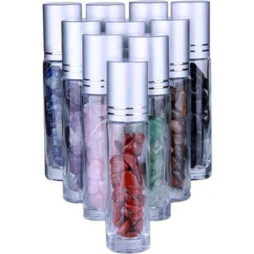 10Pcs Natural Gemstone Jade Roller Bottle Refillable Essential Oil Bottle Roller Ball Bottles 10Ml