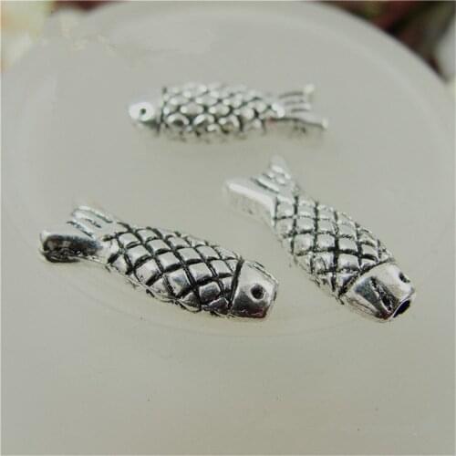 100 pcs/lot) 6*11MM Antique Silver Color Vintage Style Metal Alloy Fish Carved Charms Hole Beads Jewelry hm1196