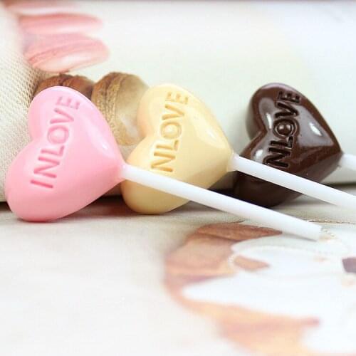 100pcs/lot kawaii Resin Love Shape Lollipop Candy Cabochon For Scrapbooking Crafts DIY Dollhouse Christmas Jewelry Making