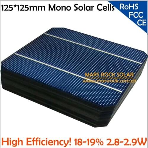 100pcs/Lot Wholesale 125 x 125mm Mono Silicon Solar Cells, A Grade,19% High Efficiency, 2.9W 0.5V Each, Used for DIY Solar Panel