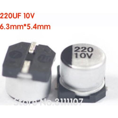20PCS/LOT 220UF 10V 6.3mm*5.4mm SMD Electrolytic Capacitor 220uf 10v