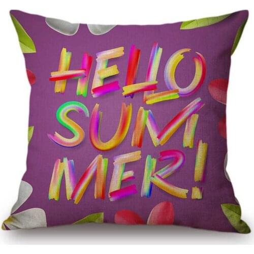 2018 Pink Summer Decoration Letter Print Sofa Throw Pillow Case Orange Green Color Cotton Linen Hello Sumer Office Cushion Cover