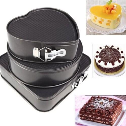3pcs/lot Baking Tools Buckle Live Bottom Square Round Heart-shaped Birthday Cake Mold Nonstick Cake Moulds LB 103
