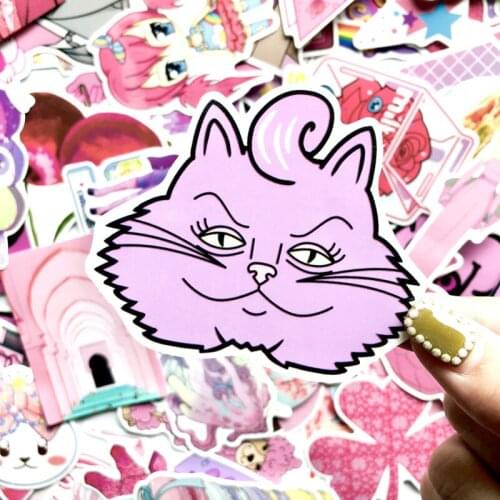 64pcs VSCO GIRL Pink Cartoon Graffiti Stickers flower cat Waterproof window Luggage suitcase laptop decal sticker helmet