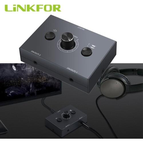 LiNKFOR 3.5mm Audio Bi-Directional Switcher Splitter 2 x 1/1 x 2 With Mute Button Support Three-segment Headphones Audio Switch