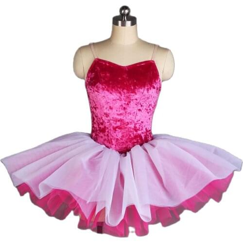 20138 Rose red velvet bodice leotard with white and rose red tulle ballet tutu girl & stage performance ballet dance tutu