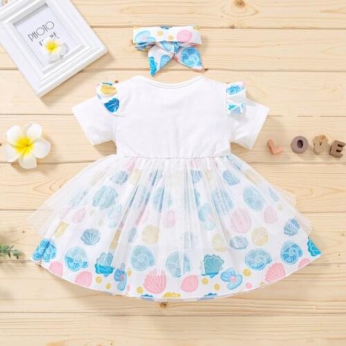 BibiCola Summer Baby Girl Dress Princess Mesh Dresses Cute Shark Blue Newborn Cute Girls Dresses Holiday Clothes With Headband