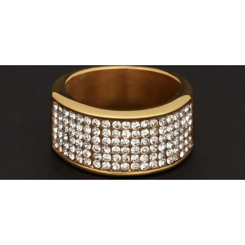 Blingbling Ring Band Stainless Steel 5 Rows Zirconia Wedding Men Hip Hop Rock Style Ring Size 7,8,9,10