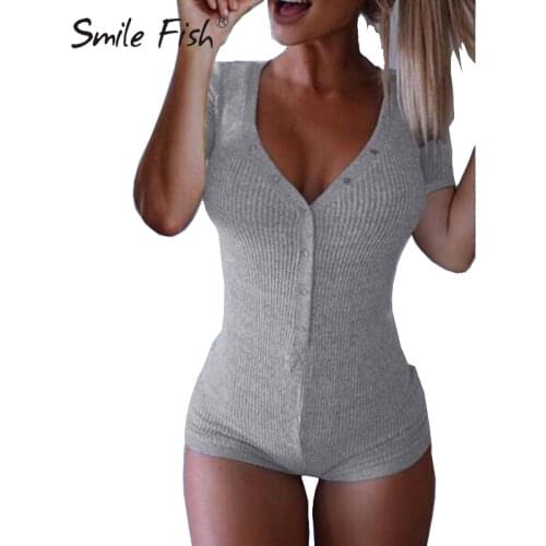 V-Neck Bodysuits Sexy Women Rompers Basic Short Sleeve Button Club Lady Solid Bodycon Slim Femme Cotton Knitted Body Suits GV282