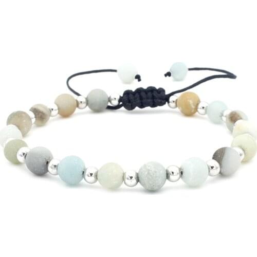 New Boho Multicolor 6mm Matte Beads Bracelet Nature Stone Silver Color Copper Beads Bracelet Woven Wrist jewelry for Men Women