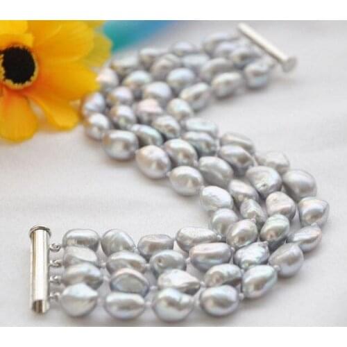4row 7.5" 9-11mm gray baroque freshwater cultured pearl bracelet AAS