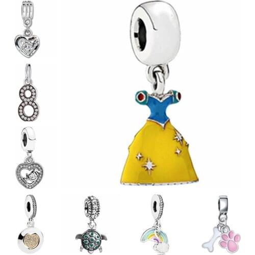 Btuamb Luxurious Crystal Love Heart Bowknot House Castle Dlower Enamel Rainbow Beads Fit Pandora Charm Bangle DIY Making Jewelry