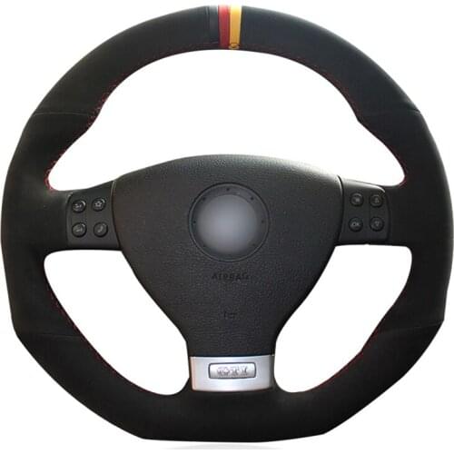 Black Faux Suede HandSewing No-slip Car Steering Wheel Cover for Volkswagen VW Golf GTI 5 (V) Golf R32 Scirocco Tiguan