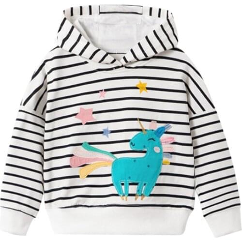 Jumping Meters New Girls Hooded Shirts with Unicorn Embroidery Fashion Cotton Baby Clothes for Autumn Winter Children Sweatshirt