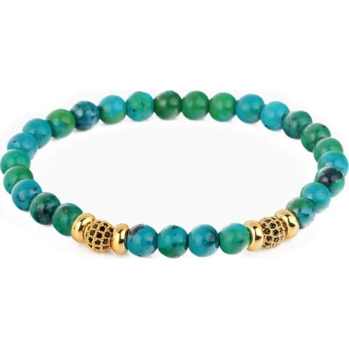 Branded Vintage Green 6MM Turquoises Bead Pave Black Zircon Bead Ball Charms Strandard Beaded Bracelets Bangle For Men Pulsera