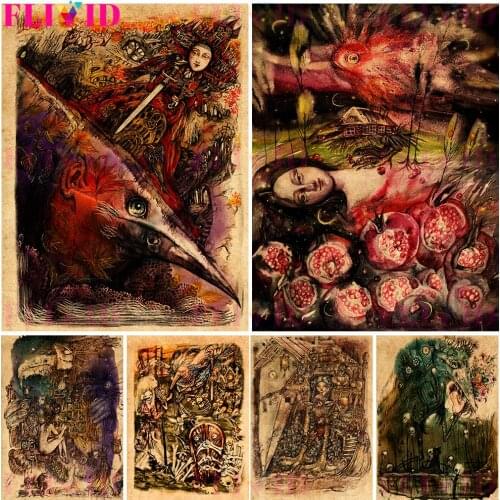 Baba Yaga Witches Folklore And Mysterious Witch Of Autumn Wall Art Canvas Painting Retro Abstract Poster And Print Decoration