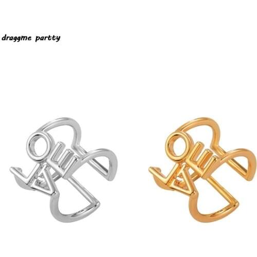 Geometric Opening Adjustable Letter Love Hollow Ring Women Cute Romantic Wedding Bands Rings Jewelry For Girls