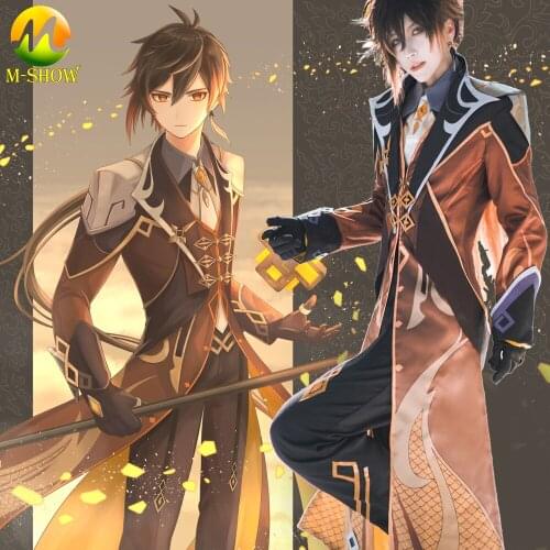 Game Genshin Impact Liyue Harbor Zhongli Cosplay Costume Trench Game Suit Adult Men Halloween Outfit Any Size