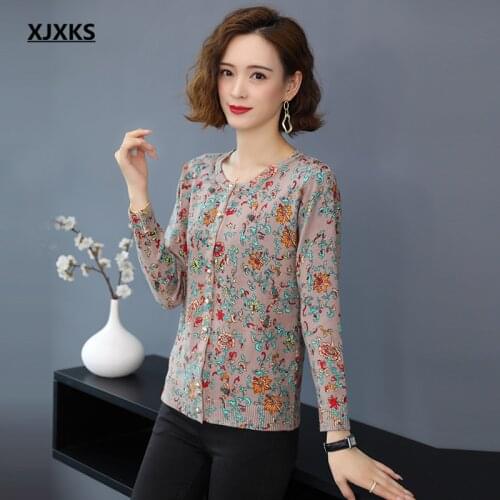 XJXKS 2021 spring autumn new high-end printed women cardigan fashion wool knitted single-breasted sweater women coat