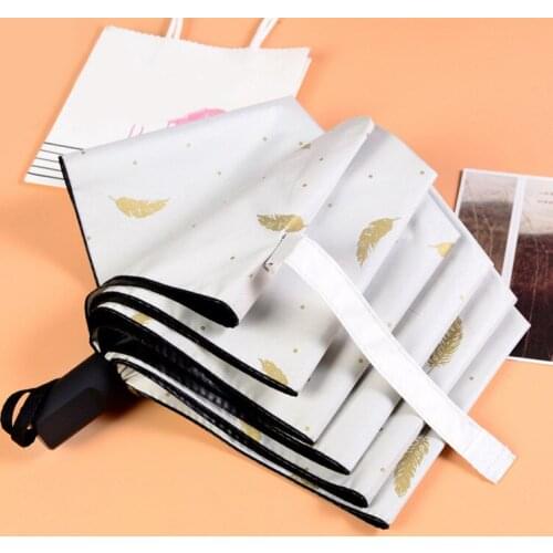 Creative Black And White Feather Rain Or Shine Vinyl Umbrella UV Sun Parasol Rain Or Shine Dual Use Black Umbrella