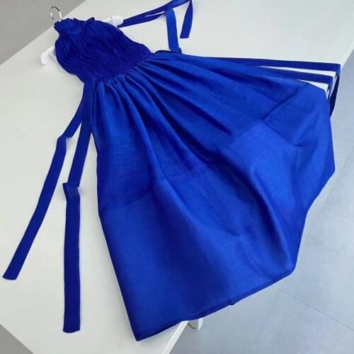 High 2021SS Summer Quality Women Blue Luxury Backless Sleeveless Dress For Ladies Rmsx 4.26