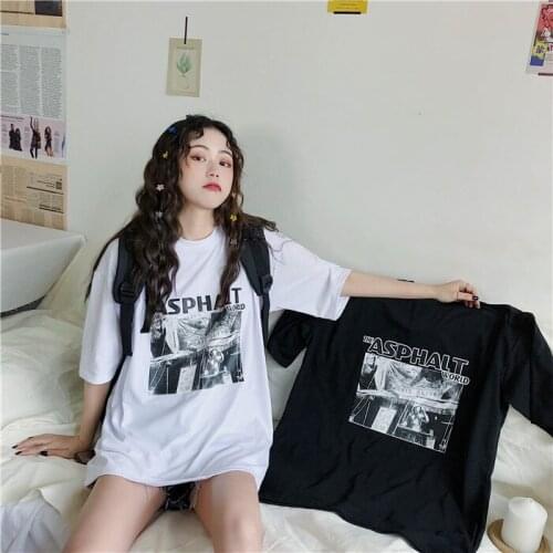 Summer New T-shirt Female Cartoon Print Short-sleeved Loose Wild Student Tee Shirt Plus Size Womens Tops