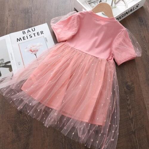 Girls Summer Dress Baby Fashion Princess Mesh Dress Kids Party Solid Vestidos Casual Short Sleeve Clothes Sweet Outfit 3-7Y