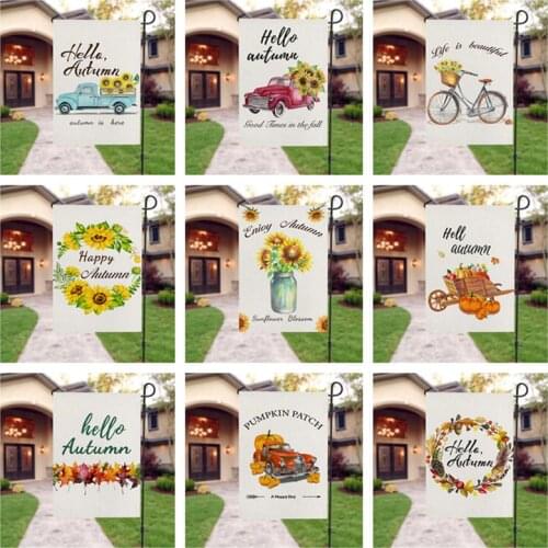Linen Cloth Garden Flags Double Sided Decorative Garden Flag Autumn Pumpkin Yard Flags Outdoor Home Decoration No flagpole