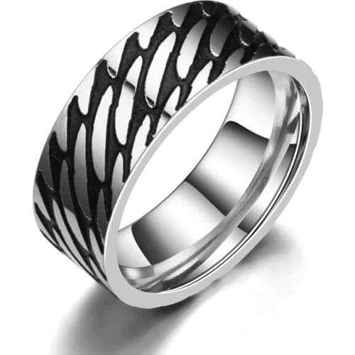 MANGOSKY 8mm Titanium Vintage Ring Silver Color Twist Rings For Men Women 316L Stainless Steel Charms