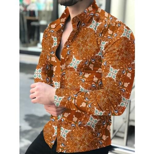Camisas florales de manga larga de Otoño de 2021 para hombres camisas estampadas con flores de corte delgado para hombres cam