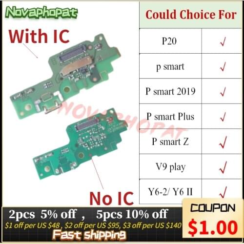 Novaphopat For Huawei P Smart 2019 Plus Z Enjoy 7s P20 Y6 II V9 Play Charger Port USB Dock Charging Flex Cable Microphone Board