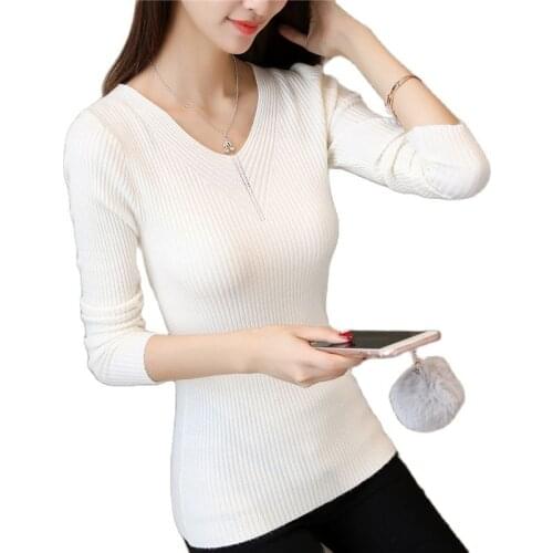 New 2017 Autumn Winter fashion women sweater sweet female long sleeved V-neck slim sexy tight sweaters women Knitted Pullovers