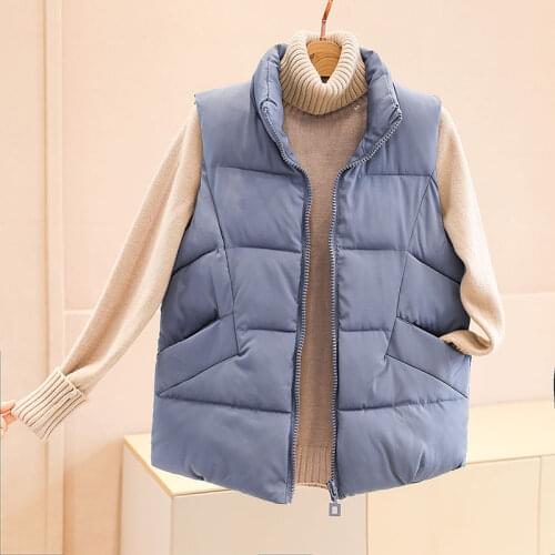New Women Autumn And Winter Vest Filling Cotton Solid Color Zipper Sleeveless Jacket