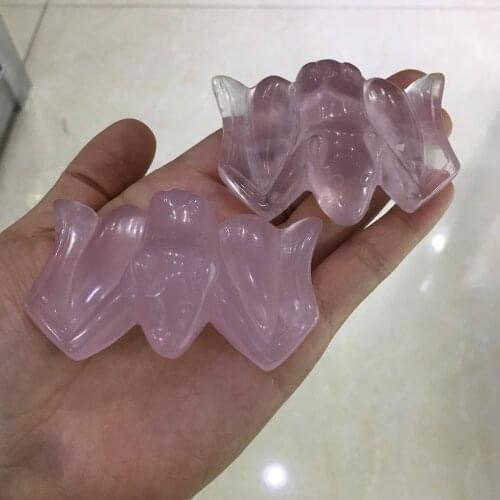 New arrivals natural pink rose quartz crystal hand carving bat reiki healing crystals gemstone figurine wholesale