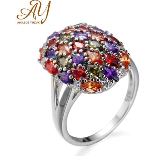 New Arrival Flower Shaped Cut Design Opening Rings 7 Colors Multicolor CZ 925 Sterling Silver Ring For Women Fashion Jewelry