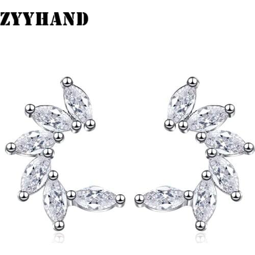 Mariquesa Cubic Zirconia Women Stud Earring Girl Clean Stone C Shape Platinum-Plated Lady Luxury Ear Jewelry