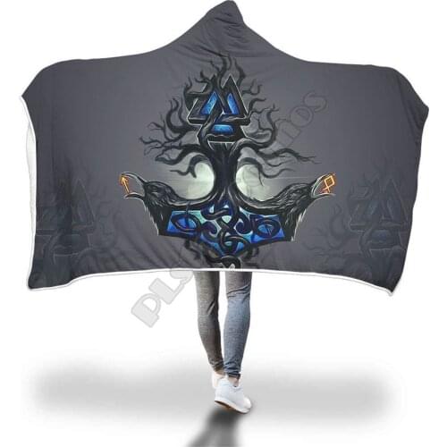 Viking Tattoo Hooded Blanket Adult colorful child Sherpa Fleece Wearable Blanket Microfiber Bedding Style-12