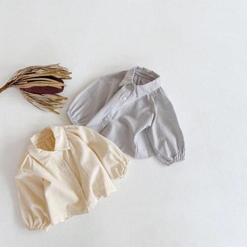 2021 autumn new boys and girls baby cotton baby collar solid loose Long Sleeve Shirt baby girl baby girl outfit