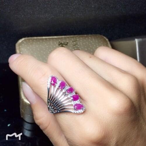 Feather Style Ruby ring Free shipping Natural and real ruby 925 sterling silver Fine jewelry 3*5mm Gen 3pcs