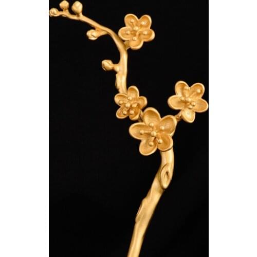 Gold Plated 925 Sterling Silver Hair Stick Peach Flower Handmade Hairpin Fine Jewelry