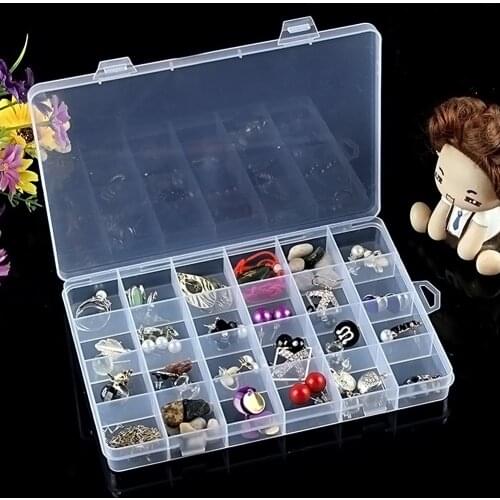28 grids Transparent Plastic Storage Jewelry Box Compartment Adjustable Container For Beads Earring Box Jewelry Rectangle Case