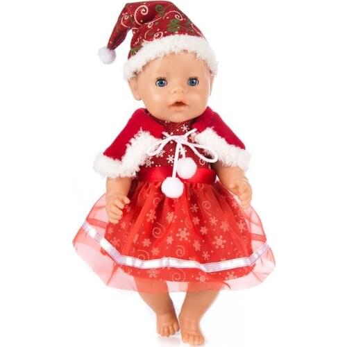 Christmas Dress Wear fit 43cm Baby Doll Clothes And 17inch Doll Accessories, Children best Birthday Gift