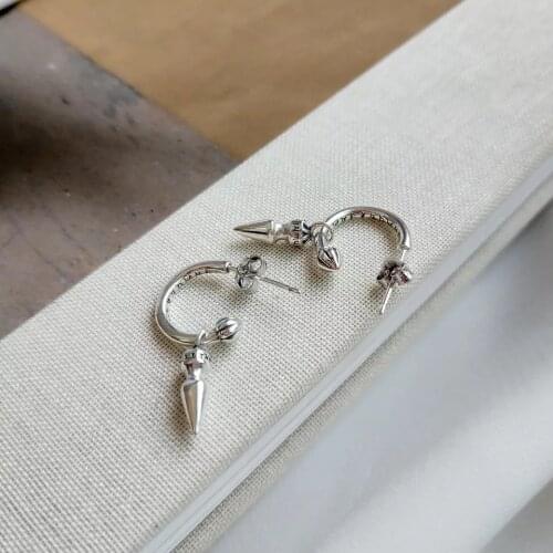 925 sterling silver earring cool personality trend cone short ear hook retro drop earring wild men women boy girl ear jewelry