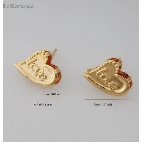 FoRomance/FOUR STYLES HEART WITH WORD LOVE TRIANGLE FLOWER CURVED SHAPE STUD EARRING - YELLOW GOLD GP - GOLD COLOR OVERLAY