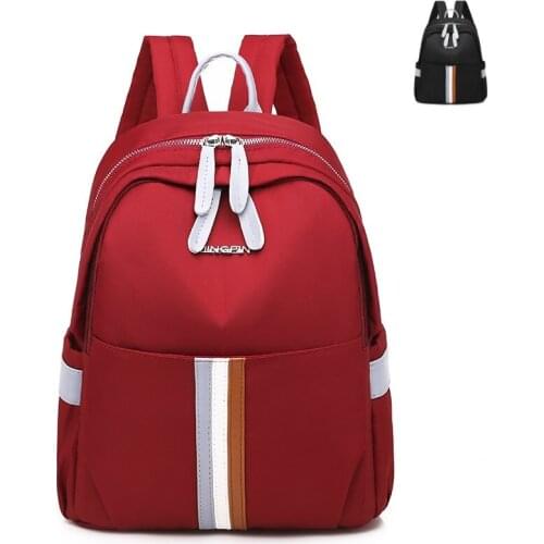 High Quality Women Nylon Stripes Backpack Multi-pocket Travel Shoulder Bags Waterproof Rucksack Girls School Bag