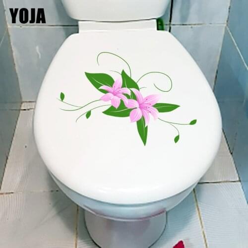 YOJA 23.2X17.8CM Cartoon Pink Lily Bathroom Toilet Seat Stickers Fresh Plant Pattern Home Wall Decor T1-1444