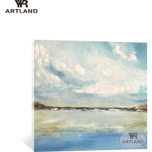 YYR-ARTLAND Modern abstract blue sky scenery Handmade canvas oil painting wall art pictures for living room bedroom no framed